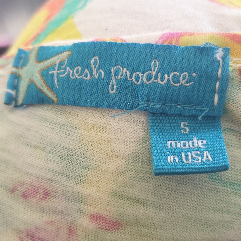 Fresh Produce Colorful Abstract Cotton Scoop‑Neck Top White Yellow Aqua • SMALL - Picture 13 of 14